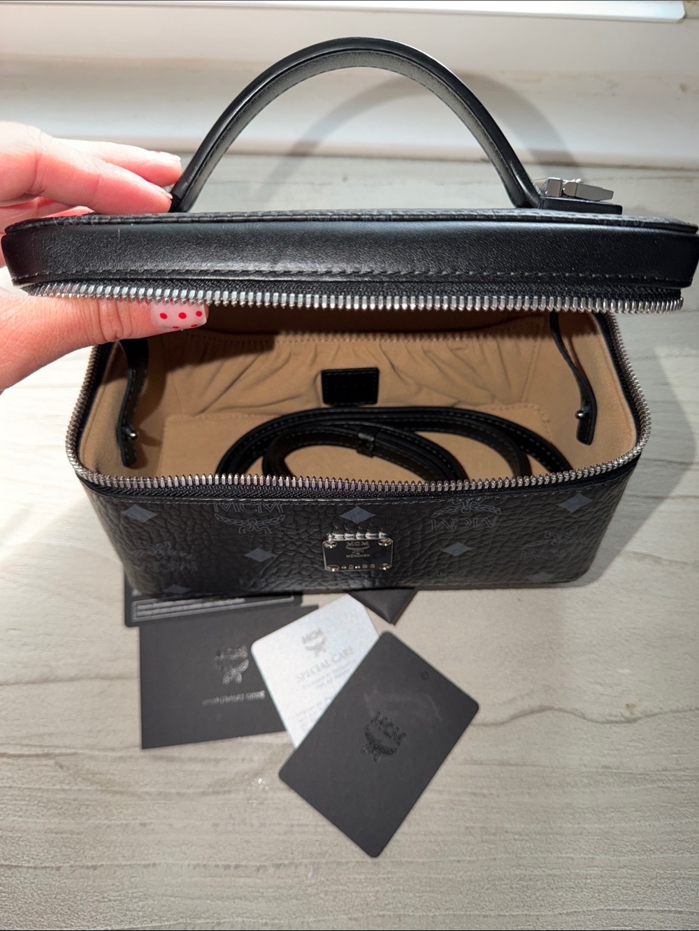 MCM Black Monogrammed Visetos Vanity Case with Silver Hardware - Picture 3 of 11